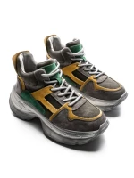Pantofi Sport Dama din piele naturala HD7673 DARK GREEN-YELLOW | ADVANCER
