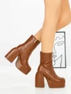 Botine cu Toc Gros G0801 BROWN | MIA SHOES
