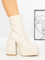 Botine cu Toc Gros G0801 BEIGE | MIA SHOES