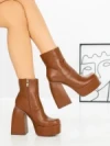 Botine cu Toc Gros F0902 BROWN | MIA SHOES