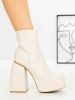 Botine cu Toc Gros F0902 BEIGE | MIA SHOES