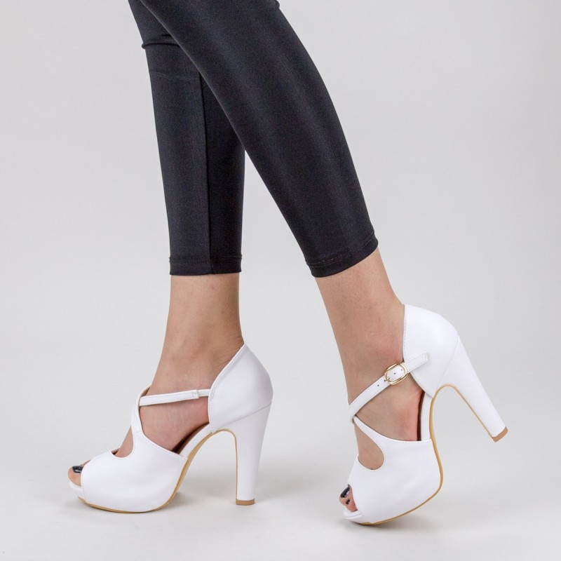Sandale Dama cu Toc subtire si Platforma XD206 White Mei